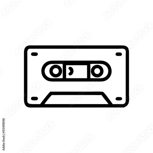 A simple line art of a vintage cassette tape, evoking nostalgia for retro music and audio
