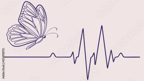 Butterfly and Heartbeat Line Art Illustration
