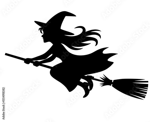 Silhouette of a witch flying on a broomstick