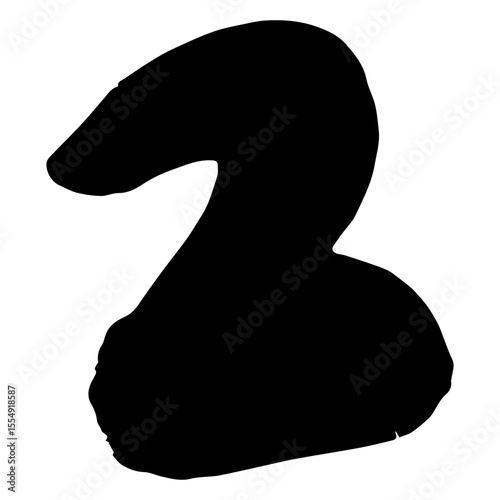 Number 2 made of black paint isolated on white background. Number 1, 2, 3, 4, 5, 6, 7, 8, 9, 0. Vector.