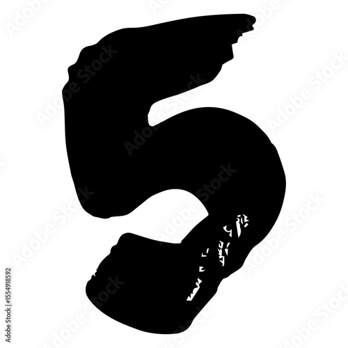 Number 5 made of black paint isolated on white background. Number 1, 2, 3, 4, 5, 6, 7, 8, 9, 0. Vector.