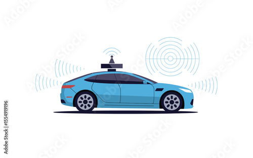 Autonomous Vehicle with Sensor Technology, Driverless Car Illustration for Technology and Transportation