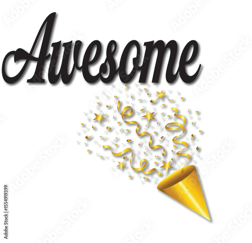 Awesome Celebration Graphic with Gold Confetti and Party Popper

