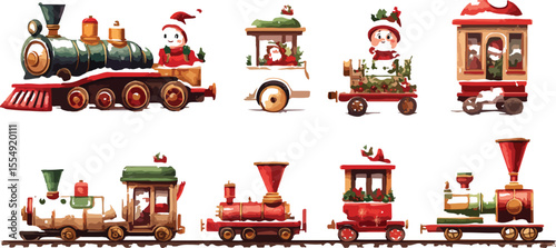 A colorful set of Christmas candles on a toy train, ready for travel