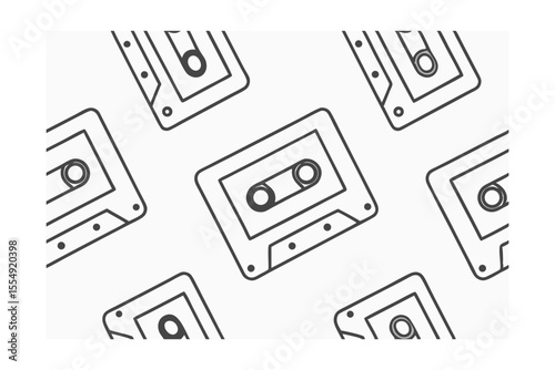 Cassette tape outlines arranged in a repeating pattern on a background audio music