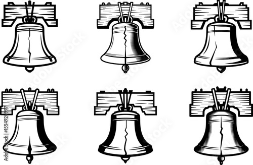 Set of liberty bell line art vector illustration for independence day
