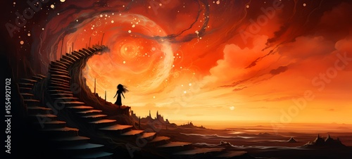 pop surreal unreal silhouettes spiral towards Lady demon, ai generatif