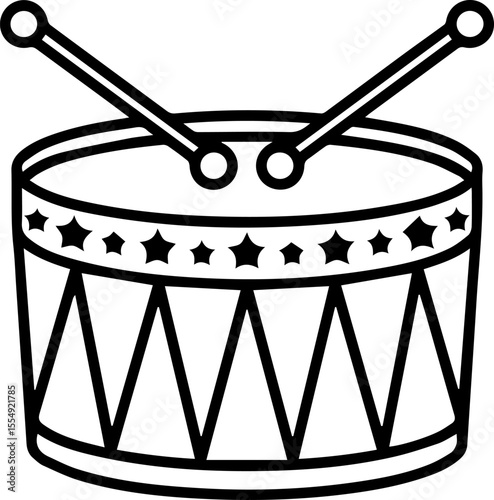 patriotic drum with drumsticks line art vector illustration