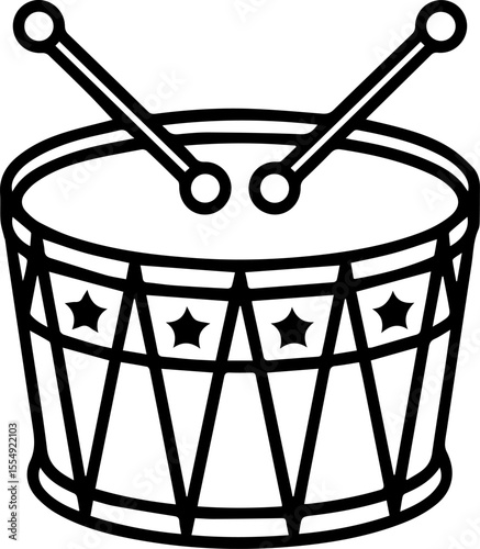 patriotic drum with drumsticks line art vector illustration
