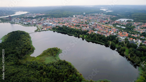 Fototapeta Naklejka Na Ścianę i Meble -  An arial view from the old town in the city Silkeborg in Denmark on a sunny day in spring
