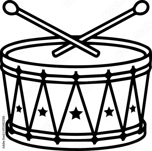 patriotic drum with drumsticks line art vector illustration
