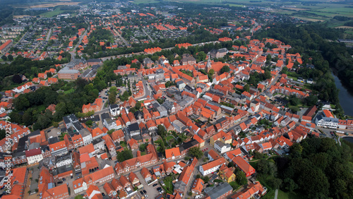 Fototapeta Naklejka Na Ścianę i Meble -  An arial view from the old town in the city Tonder in Denmark on a sunny day in spring

