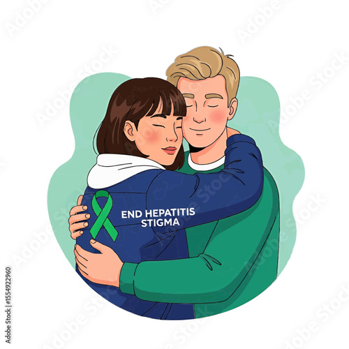 Two people embracing, promoting awareness and support for hepatitis stigma.