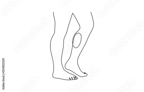 Continuous one line art drawing of bare foot in simple style and outline vector art illustration, Barefoot human footprint drawn in one continuous editable line. Diagonal track of barefoot footprint.