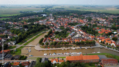 Fototapeta Naklejka Na Ścianę i Meble -  An arial view from the old town in the city Tönning in Germany on a sunny day in spring