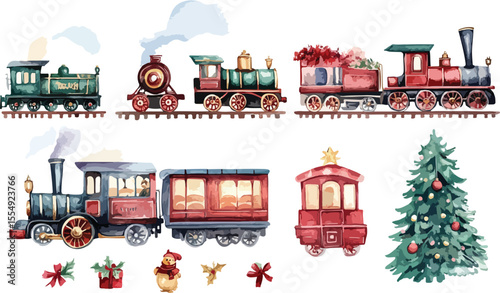 Cartoon vector illustration set featuring various transport vehicles like trains, cars, buses, and trucks, ideal for holiday travel and city design projects