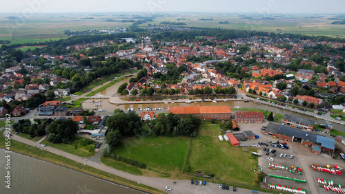 Fototapeta Naklejka Na Ścianę i Meble -  An arial view from the old town in the city Tönning in Germany on a sunny day in spring