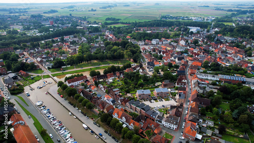Fototapeta Naklejka Na Ścianę i Meble -  An arial view from the old town in the city Tönning in Germany on a sunny day in spring