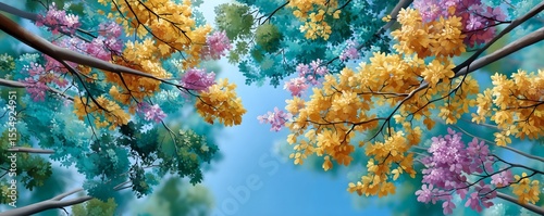 create a vibrant artwork featuring a pastel design glowing in vivid dappled light, showcasing a third person view
