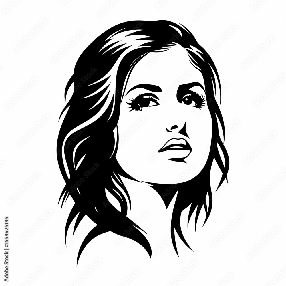 Girl with long hair fashionable woman portrait vector illustration