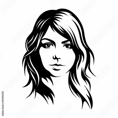 Elegant woman with long black hair and stylish makeup vector illustration