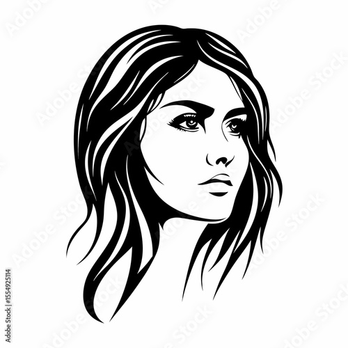 Fashionable woman with long black hair and elegant makeup vector illustration