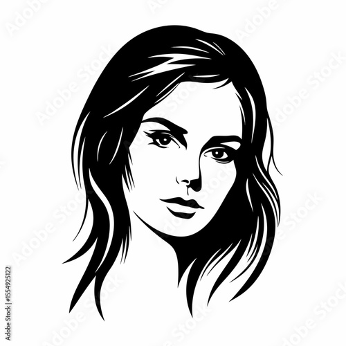 Elegant vector illustration of a fashionable woman with long black hair and striking facial features