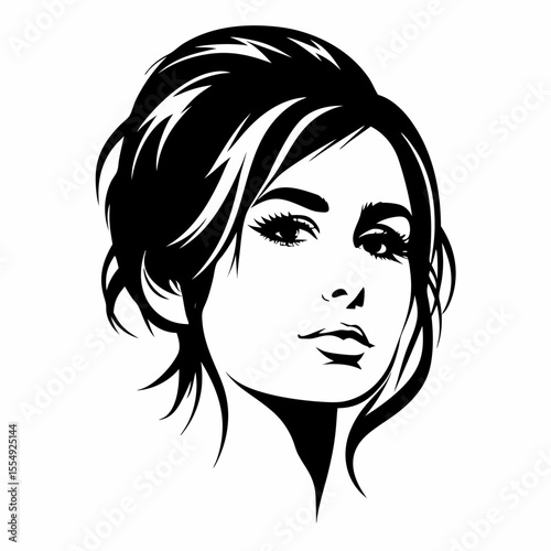 Portrait of a beautiful fashionable woman with black hair and elegant style in vector illustration
