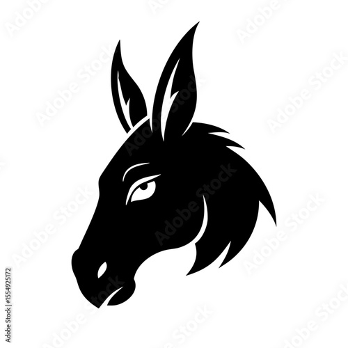 Stylized black silhouette of a donkey head with large ears and a determined expression silhouette