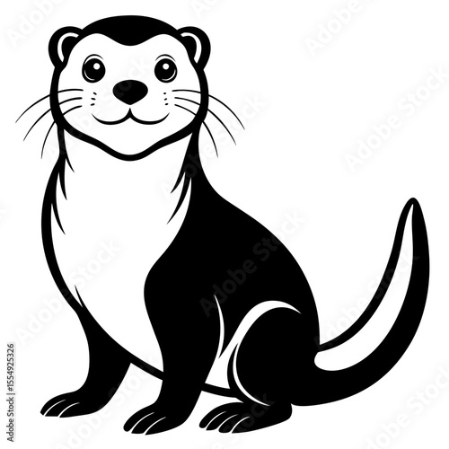 Cute cartoon otter sitting and looking forward with a friendly expression silhouette