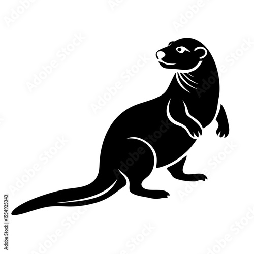 Stylized black silhouette of an otter standing on its hind legs looking to the side