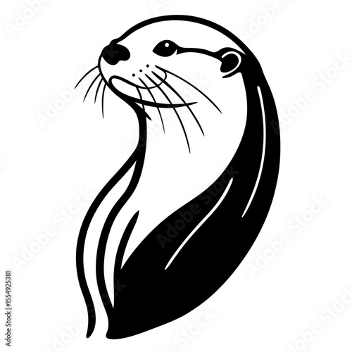 Stylized black silhouette of an otter head and body with flowing lines silhouette