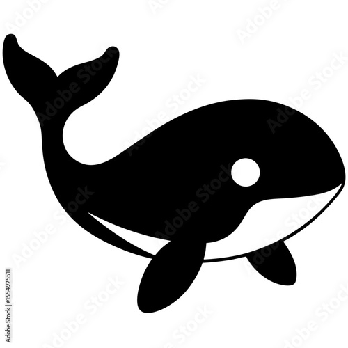 Stylized killer whale orca silhouette with white eye spot and tail
