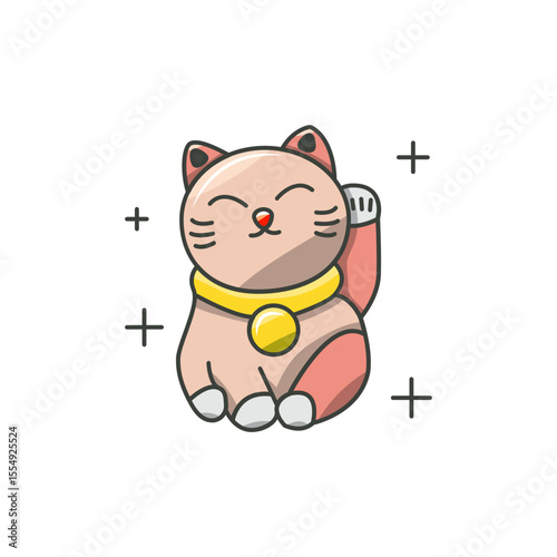 Maneki Neko Icon, Japanese Lucky Cat Gold Coin Charm