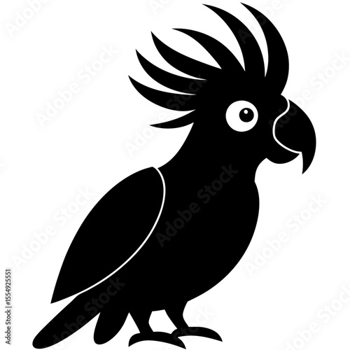 Stylized black silhouette of a cockatoo parrot with a prominent crest and eye