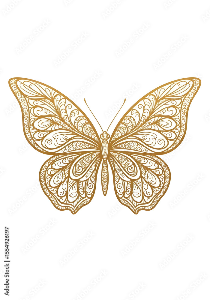 Elegant gold butterfly illustration decorative design on white background vector art for luxury logo and beauty concept Elegant gold butterfly illustration decorative design on white background vector art for luxury logo and beauty concept