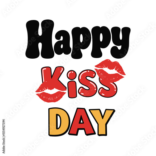 Happy Kiss Day greeting card with red lips graphic design