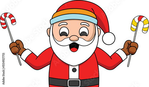 Santa Leading Christmas Choir with Candy Cane.