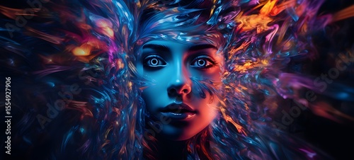 pop surreal unreal silhouettes spiral towards Lady demon, ai generatif