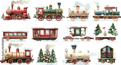 A playful merry-go-round vector illustration featuring vintage train and locomotive designs with a touch of old-fashioned travel and transportation icons