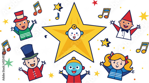 Singers Surrounded By Festive Stars.