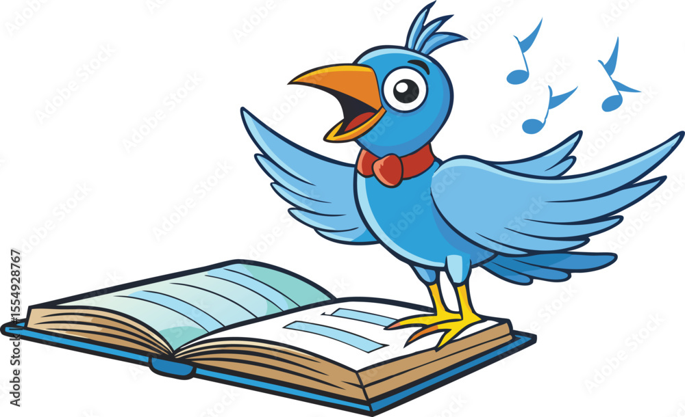 Obraz premium Singing Bird Sitting on Music Book.