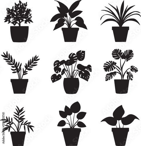 Collection of Sleek and simple black vector silhouettes of houseplants