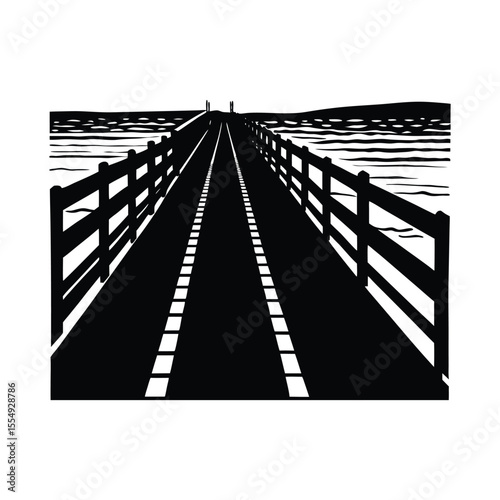 Acrylic seaside boardwalk with rail silhouette