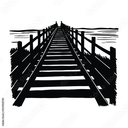 Acrylic seaside boardwalk with rail silhouette