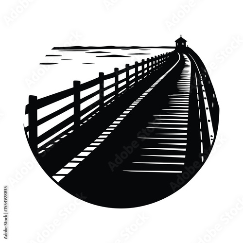 Acrylic seaside boardwalk with rail silhouette