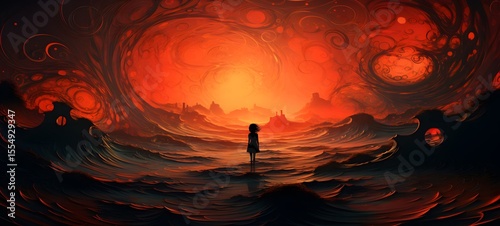 pop surreal unreal silhouettes spiral towards Lady demon, ai generatif