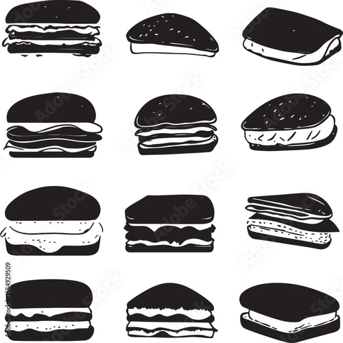 Collection of Sandwich varieties clean simple vector silhouette black vector illustration
