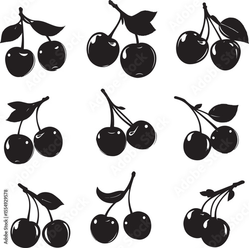 Set of cherry varieties in a clean and simple black vector illustration