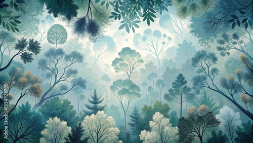 Wallpaper Mural Serene Woodland Vista An Enchanting Canopy of Trees in Misty Morning Light Torontodigital.ca